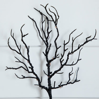 Set Of 3 Halloween Black Twig Branches Orange Led