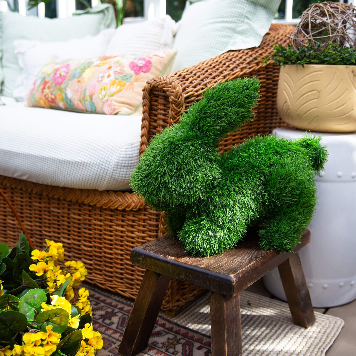 Nearly Natural 13in UV-resistant artificial grass topiary bunny rabbit, indoor outdoor decor on Tampa Home & Garden Store