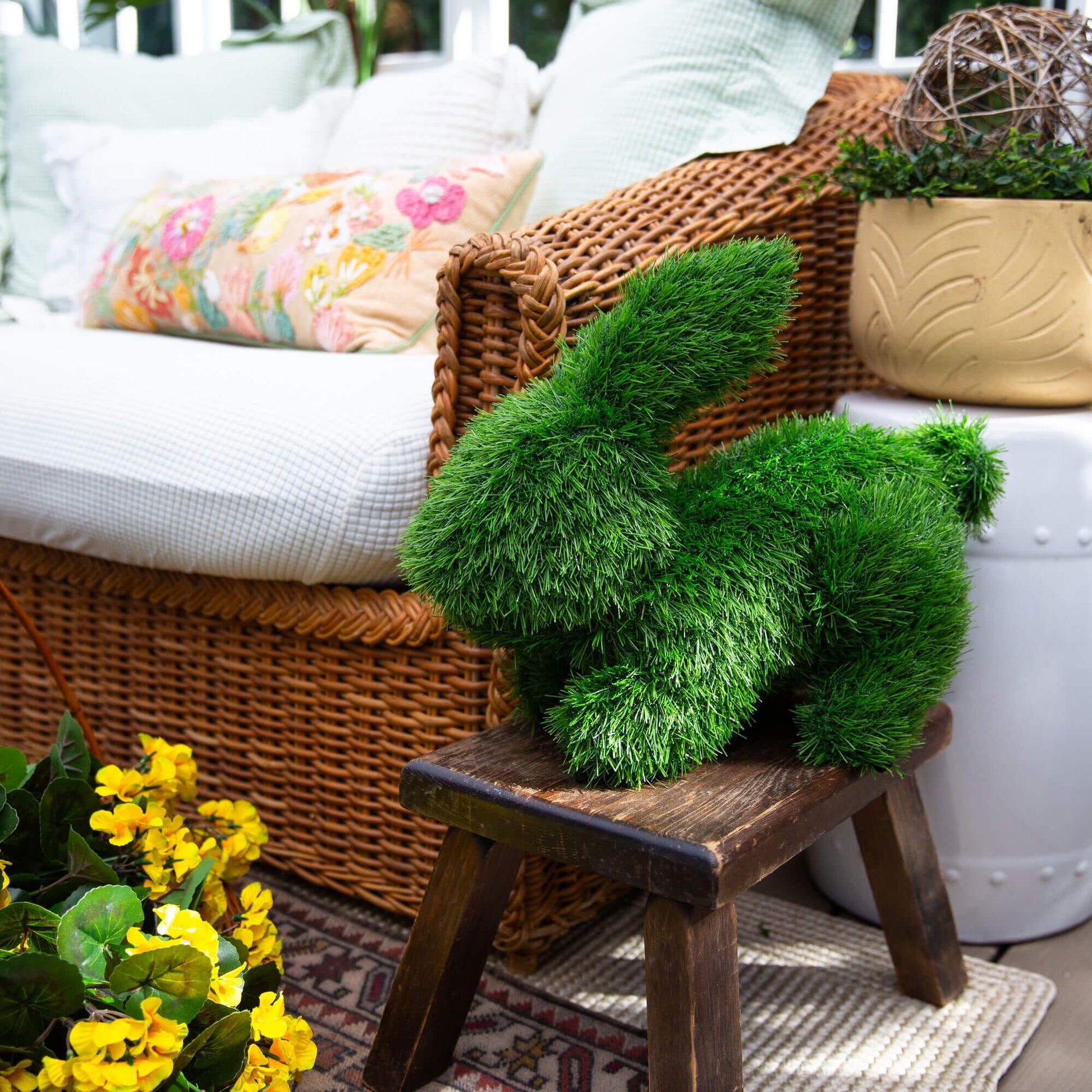 Nearly Natural 13in UV-resistant artificial grass topiary bunny rabbit, indoor outdoor decor on Tampa Home & Garden Store