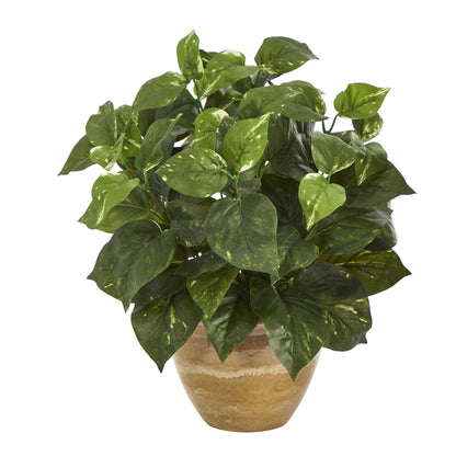 14in pothos artificial plant in ceramic planter with variegated green leaves Nearly Natural on Tampa Home & Garden Store