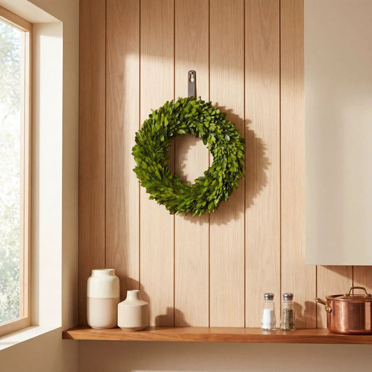 14 Inch Preserved Boxwood Wreath for Year Round