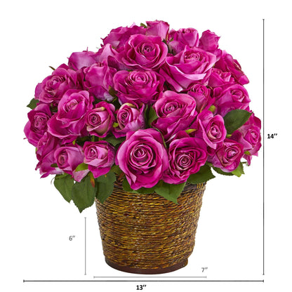 Silk Artificial Rose Arrangement in a Basket