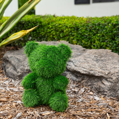 14in UV-resistant artificial grass topiary bear by Nearly Natural with plush spheres on Tampa Home & Garden Store