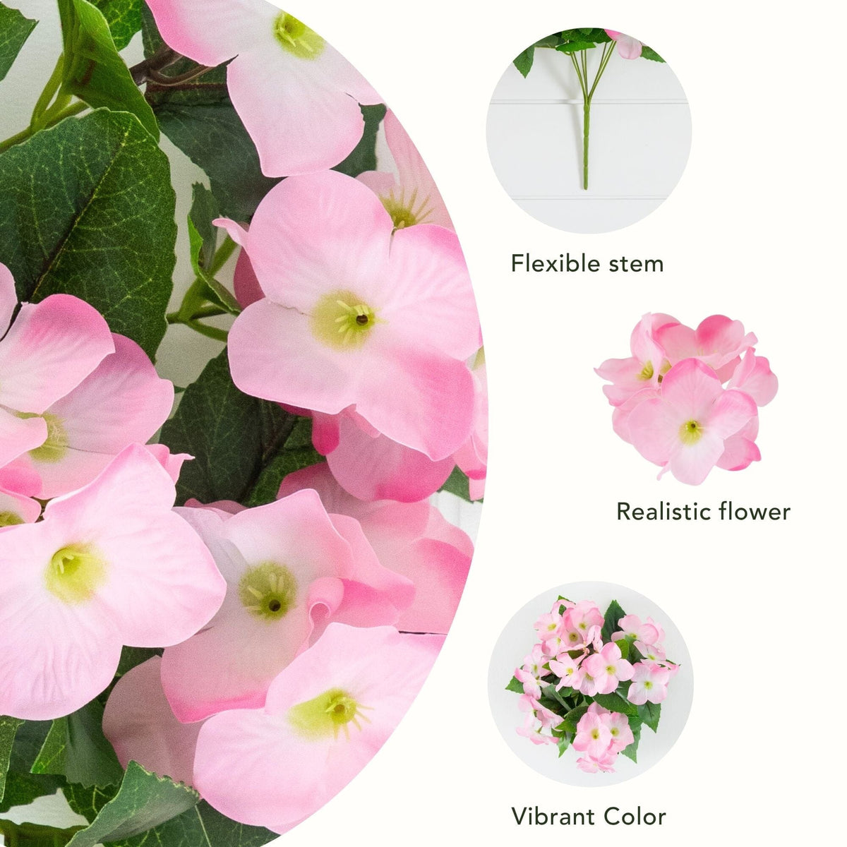 Nearly Natural 14in UV-resistant artificial hydrangea bush 6-pack pink blooms on Tampa Home & Garden Store