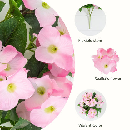 Nearly Natural 14in UV-resistant artificial hydrangea bush 6-pack pink blooms on Tampa Home & Garden Store