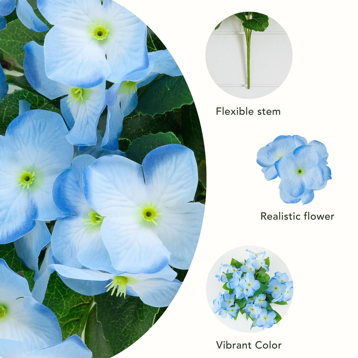 Artificial hydrangea bush set of 6, 14in UV-resistant blue flowers by Nearly Natural on Tampa Home & Garden Store