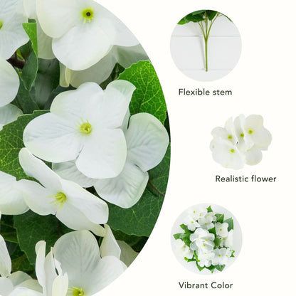 Artificial hydrangea bush set of 6, 14in, UV Resistant, Nearly Natural, white blooms on Tampa Home & Garden Store