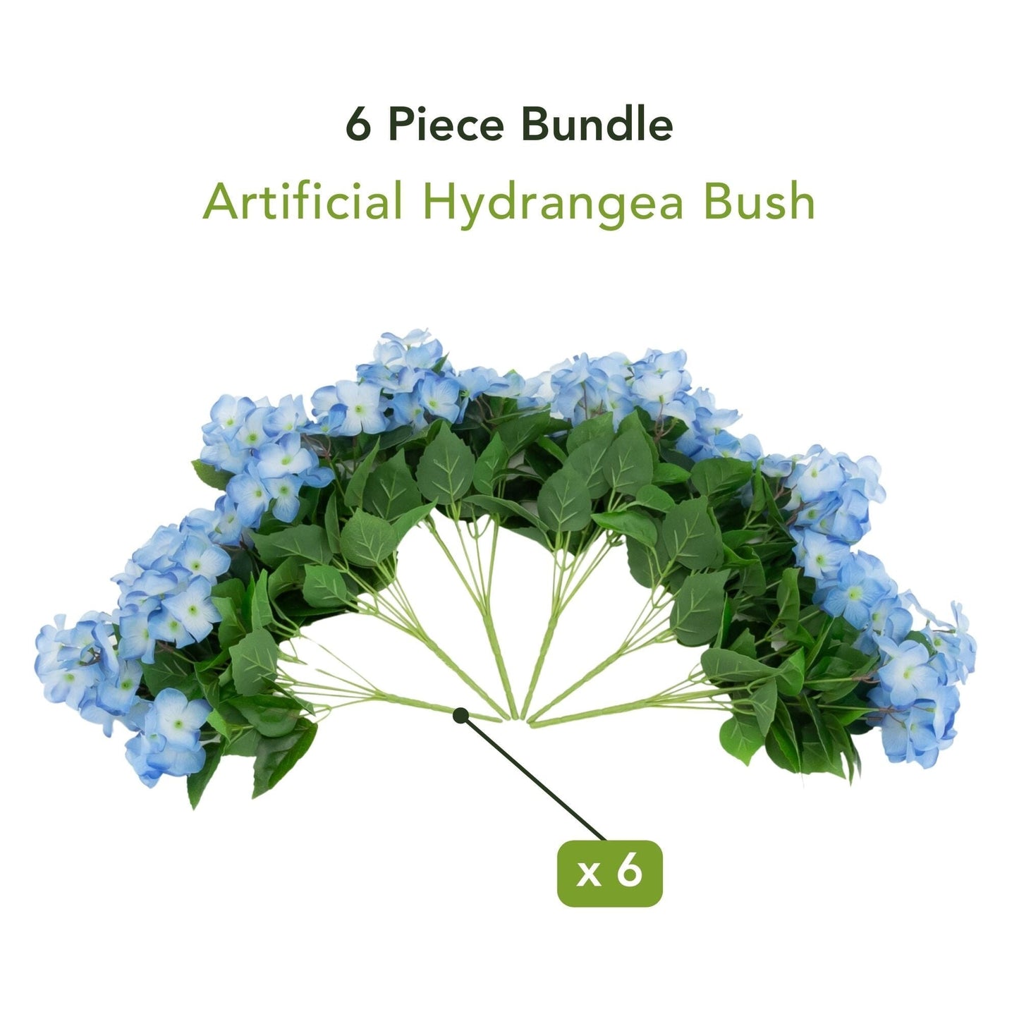 Nearly Natural 14in UV-resistant artificial hydrangea bush blue blossoms set of 6 indoor outdoor on Tampa Home & Garden Store