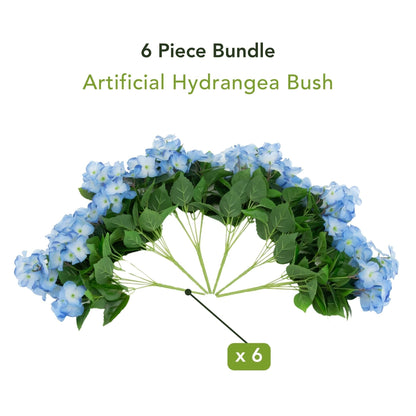 Nearly Natural 14in UV-resistant artificial hydrangea bush blue blossoms set of 6 indoor outdoor on Tampa Home & Garden Store