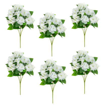 Artificial hydrangea bush, 14in, UV resistant white flowers, Nearly Natural, set of 6 on Tampa Home & Garden Store