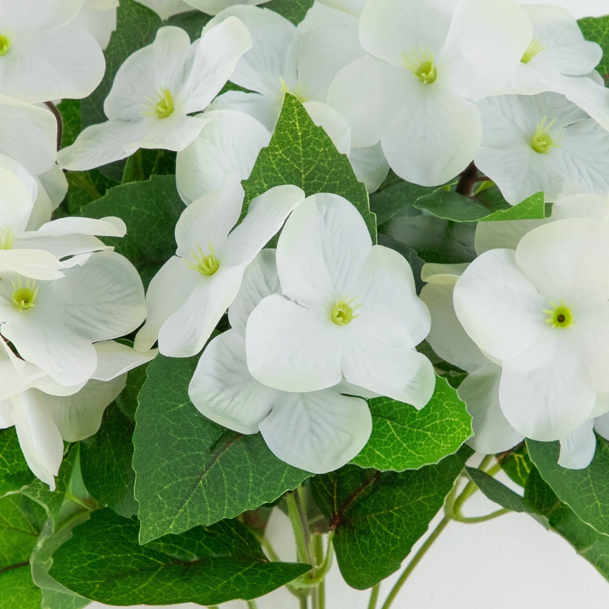 Artificial hydrangea bush 14in UV-resistant white blossoms, set of 6 by Nearly Natural on Tampa Home & Garden Store