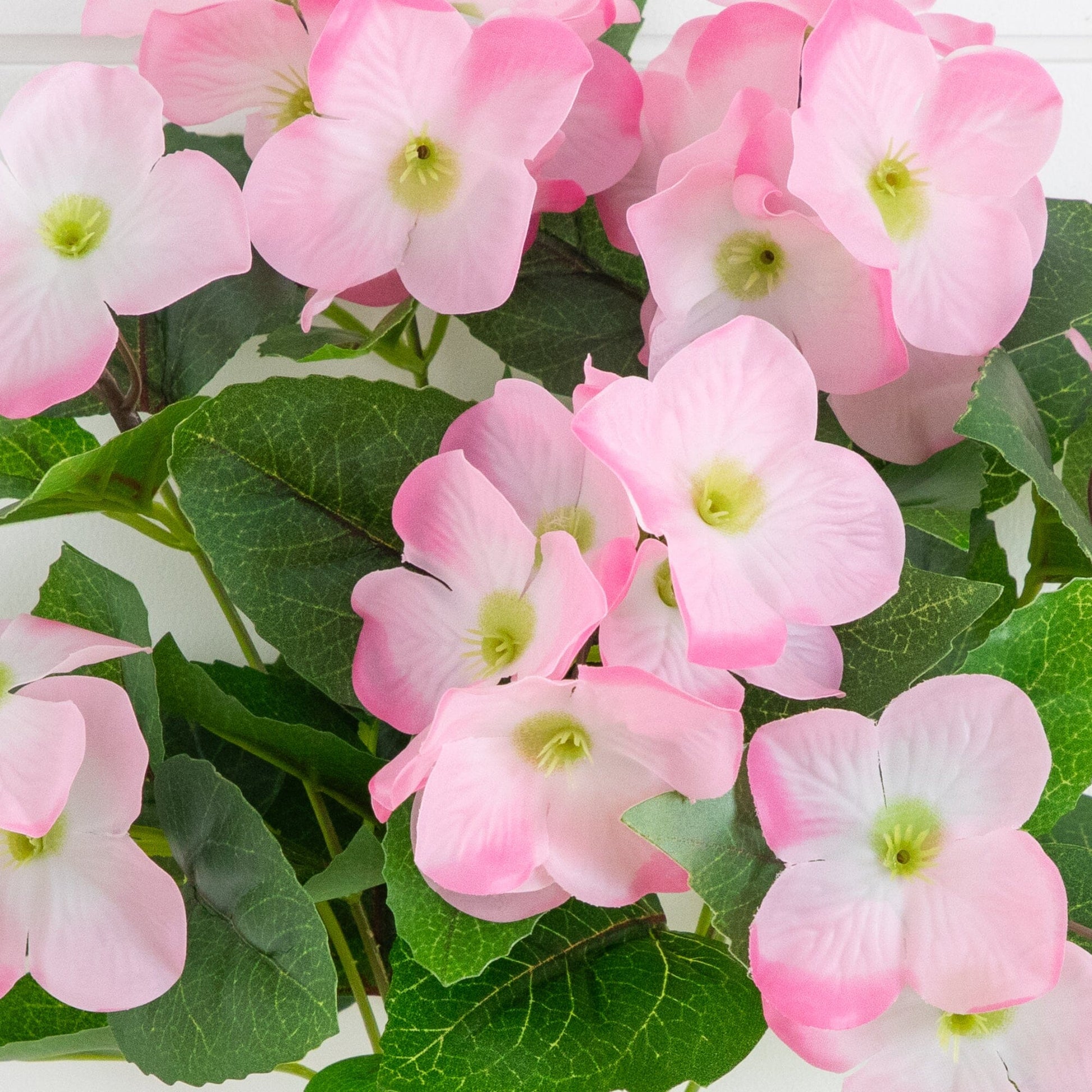Artificial hydrangea bush set of 6 by Nearly Natural, 14in UV-Resistant with pink blooms on Tampa Home & Garden Store