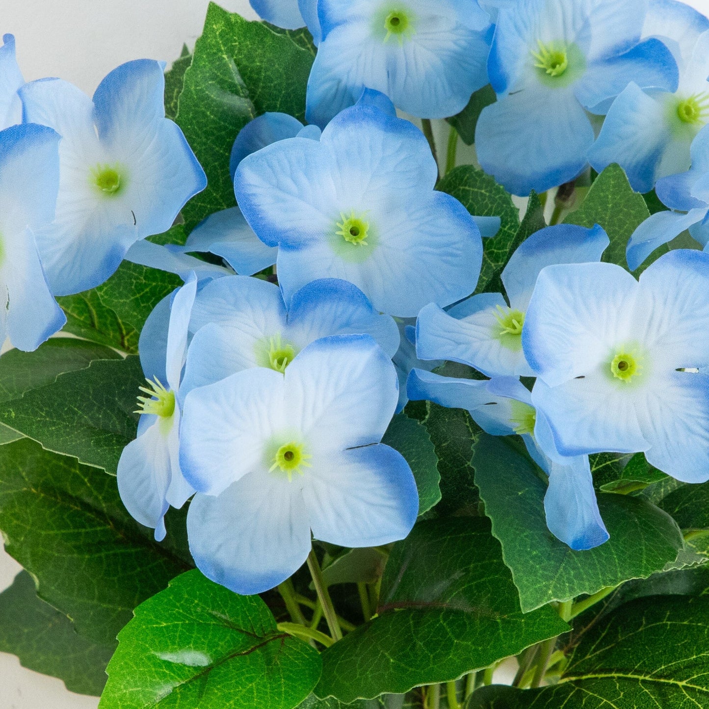 Artificial hydrangea bush 14in set of 6, blue blooms UV resistant indoors outdoors on Tampa Home & Garden Store