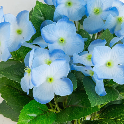 Artificial hydrangea bush 14in set of 6, blue blooms UV resistant indoors outdoors on Tampa Home & Garden Store