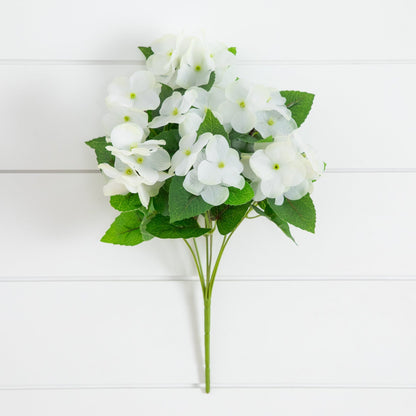 Artificial hydrangea bush set of 6, white blooms, 14in UV resistant by Nearly Natural on Tampa Home & Garden Store