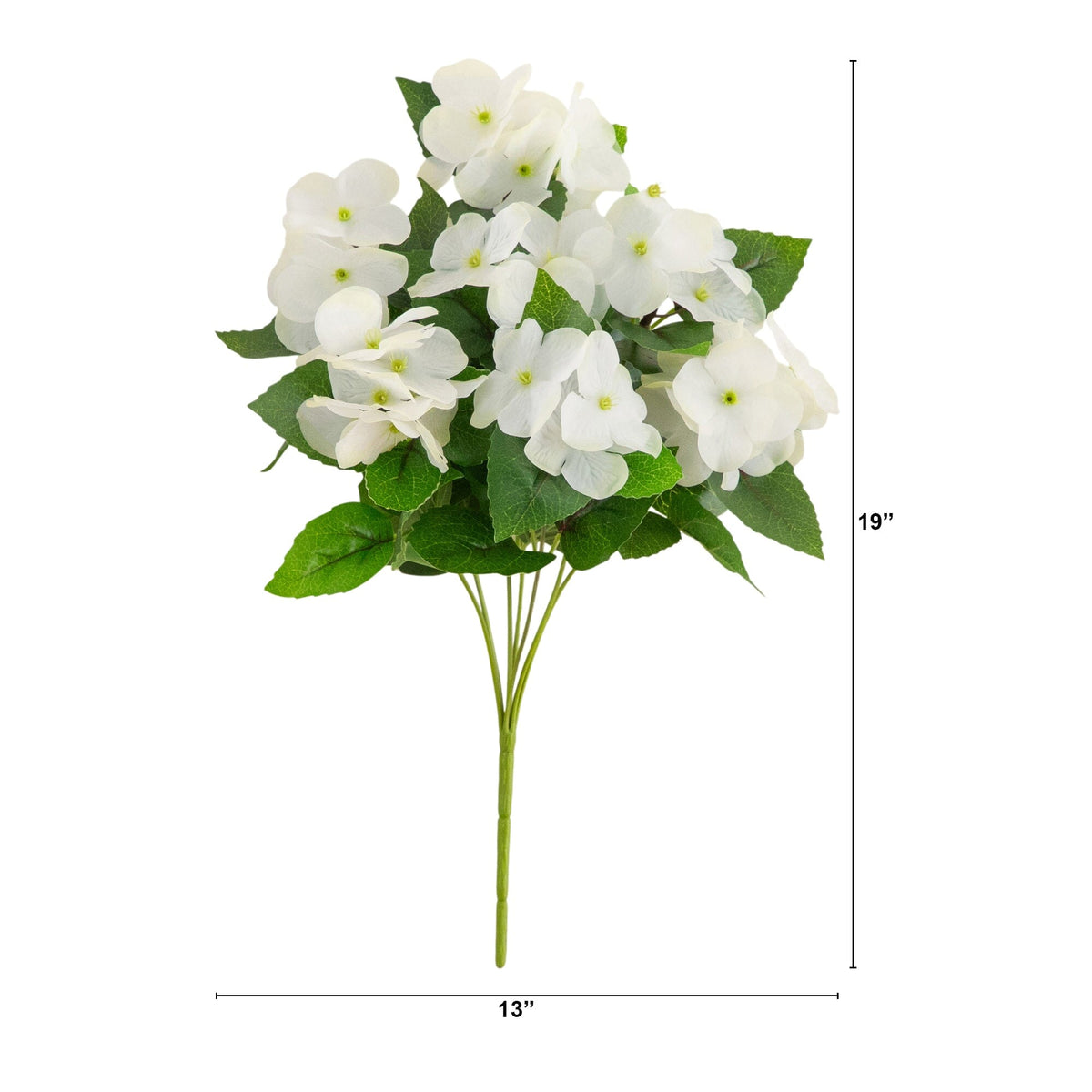 Artificial Hydrangea Bush set of 6, white blooms with green leaves, UV resistant indoor/outdoor on Tampa Home & Garden Store