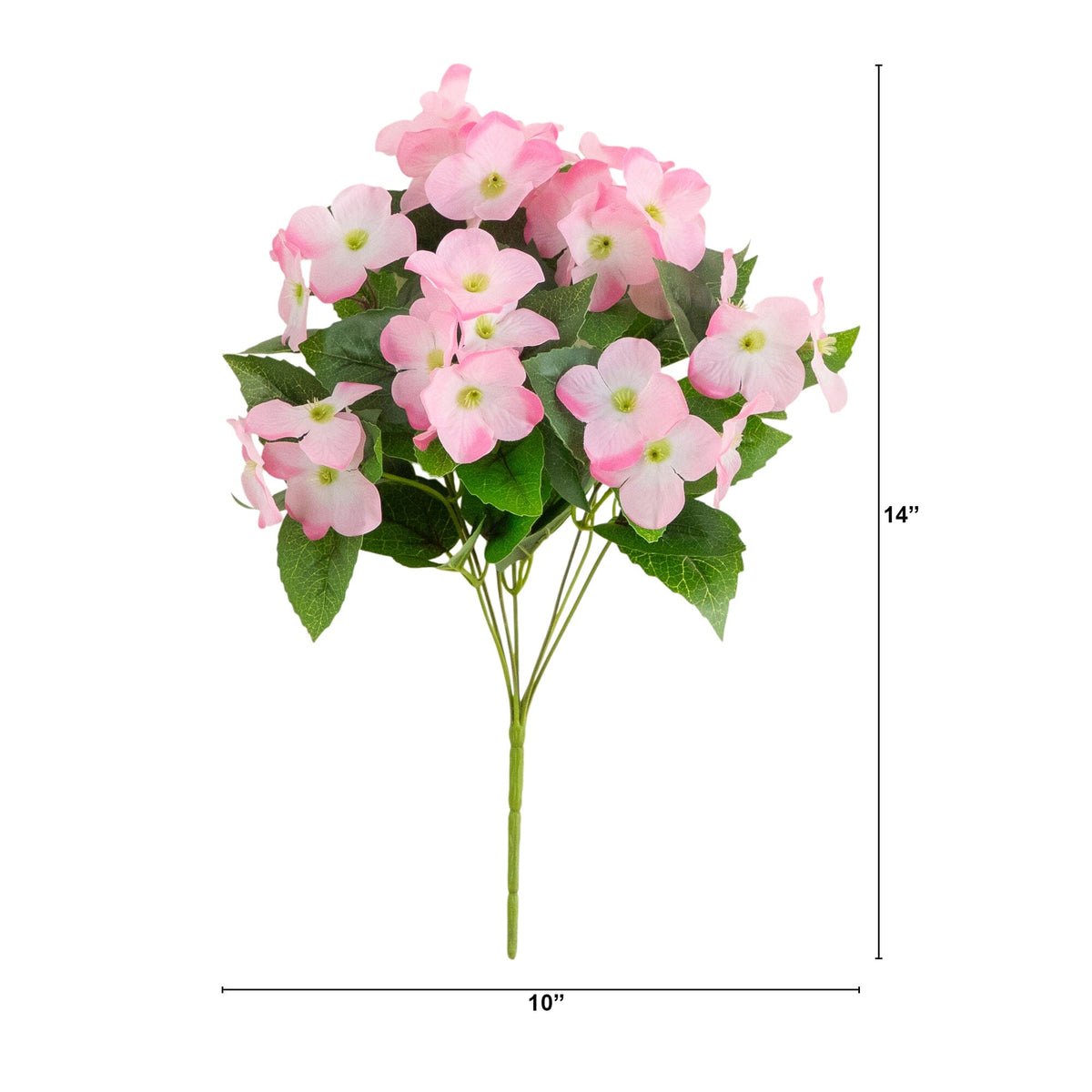 Artificial hydrangea bush 14in UV-resistant indoor/outdoor set of 6 pink blooms on Tampa Home & Garden Store