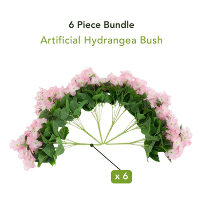 Artificial Hydrangea Bush 14in pink blooms, set of 6, Nearly Natural on Tampa Home & Garden Store