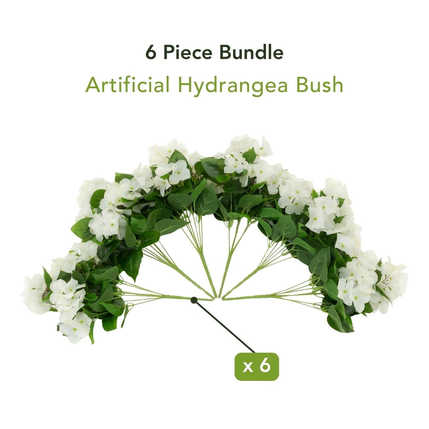 Nearly Natural 14in UVresistant artificial hydrangea bush 6-pack with white blooms indooroutdoor on Tampa Home & Garden Store