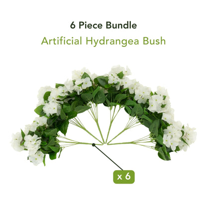 Nearly Natural 14in UVresistant artificial hydrangea bush 6-pack with white blooms indooroutdoor on Tampa Home & Garden Store