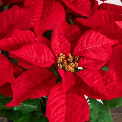 15-inch artificial poinsettia plant with red bracts and green leaves Nearly Natural on Tampa Home & Garden Store
