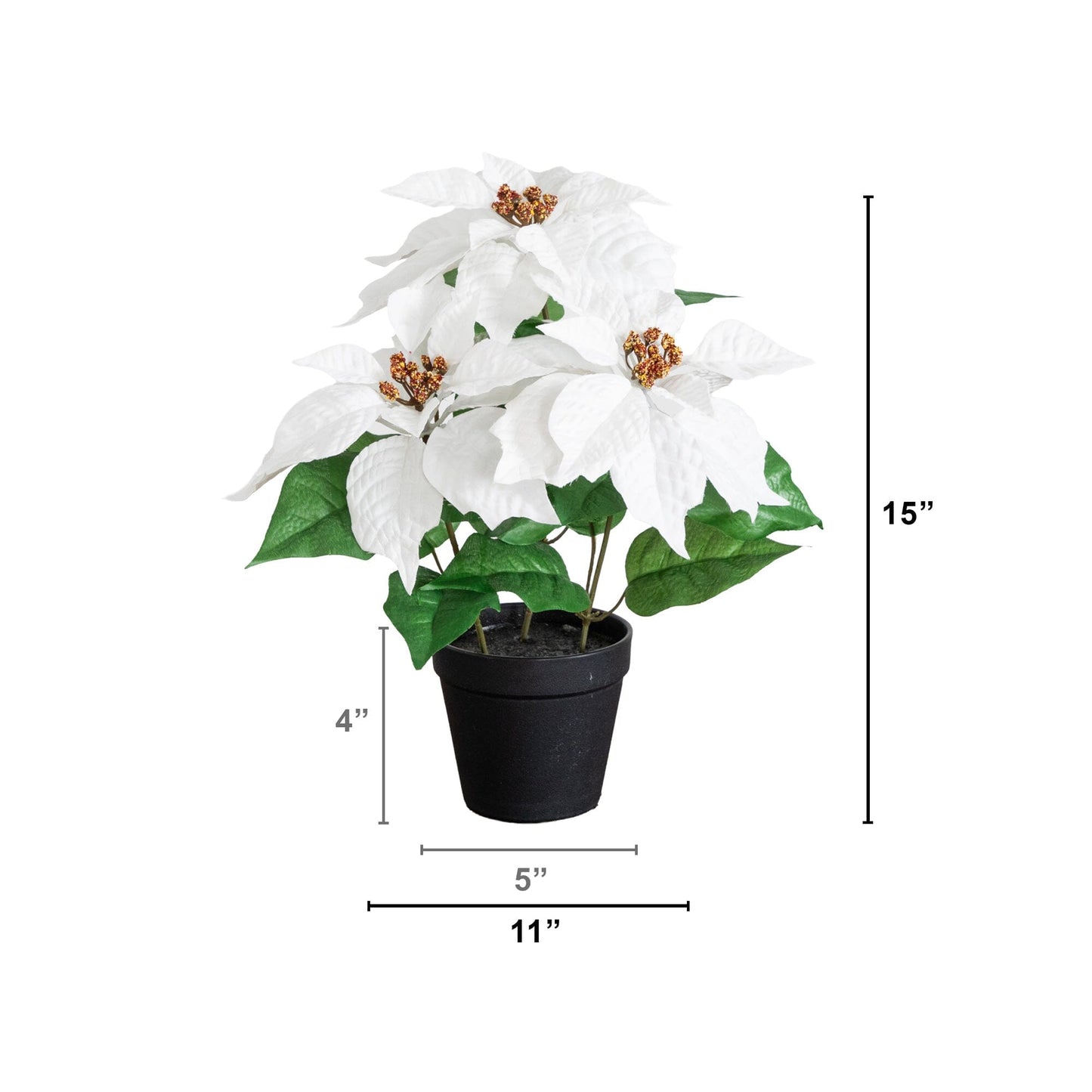 2-pack 15in artificial poinsettia plant in black planter with white blooms Nearly Natural on Tampa Home & Garden Store