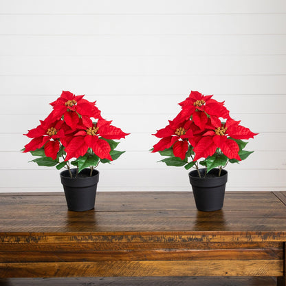 15-inch artificial poinsettia plant set of 2 by Nearly Natural in planters with red bracts on Tampa Home & Garden Store