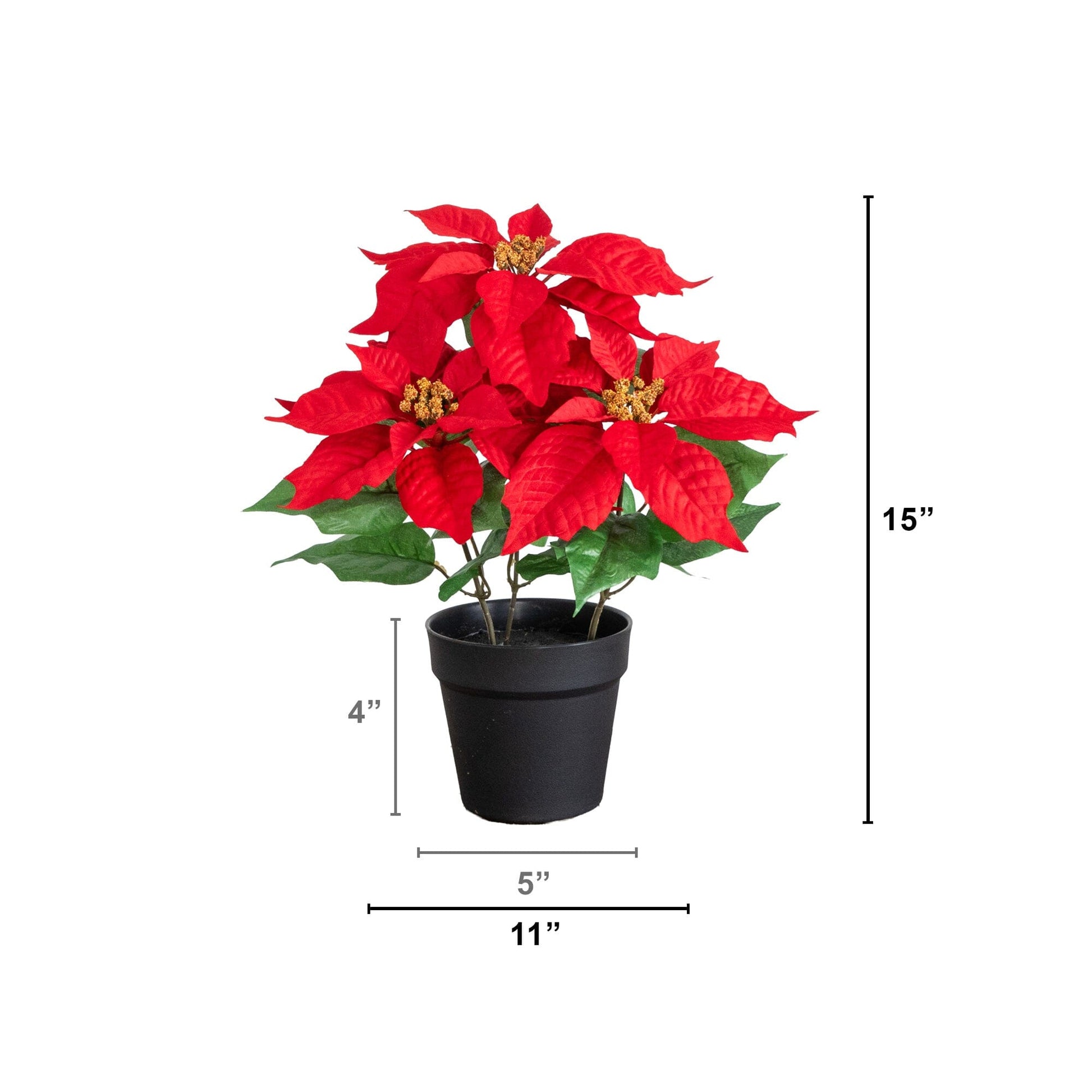 Artificial poinsettia plant in pot, red bracts and green leaves; set of 2 Nearly Natural on Tampa Home & Garden Store