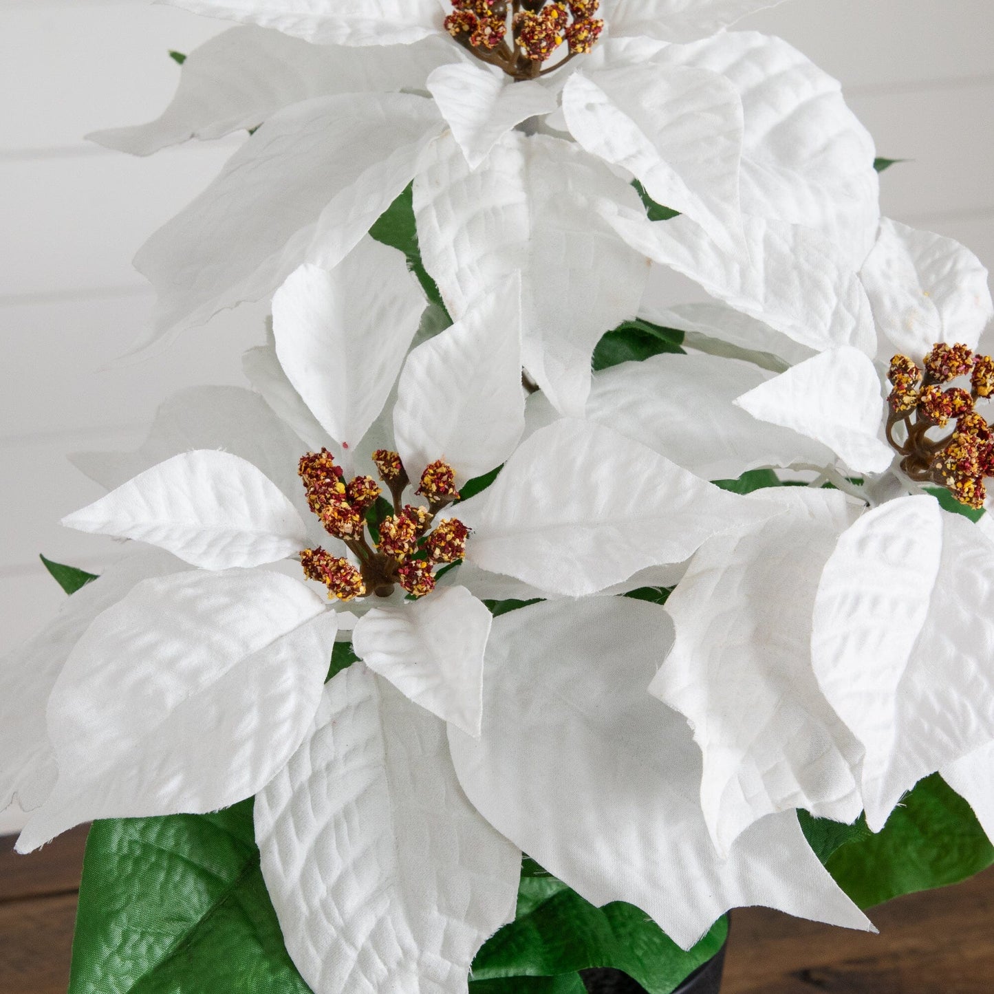 15in artificial poinsettia plant set of 2 in planter with white bracts and red centers on Tampa Home & Garden Store