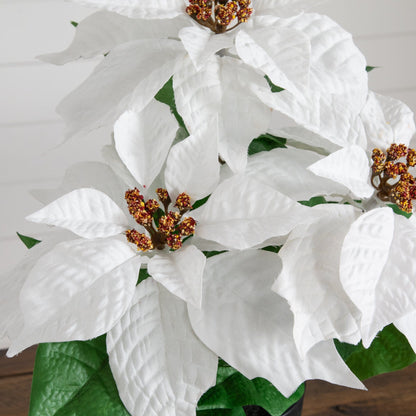 15in artificial poinsettia plant set of 2 in planter with white bracts and red centers on Tampa Home & Garden Store