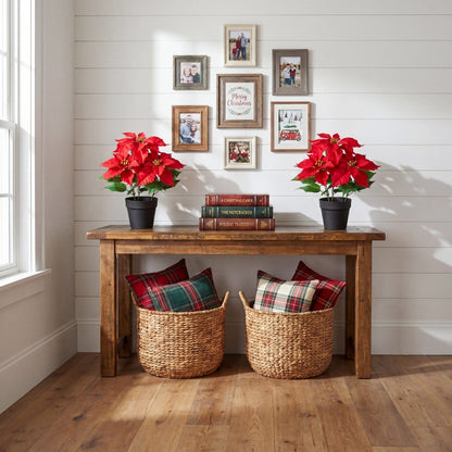 15in Nearly Natural artificial poinsettia plant set of 2 in planters, red blooms on Tampa Home & Garden Store
