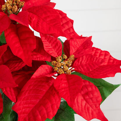 15-inch artificial poinsettia plant set of 2 in red with green leaves by Nearly Natural on Tampa Home & Garden Store