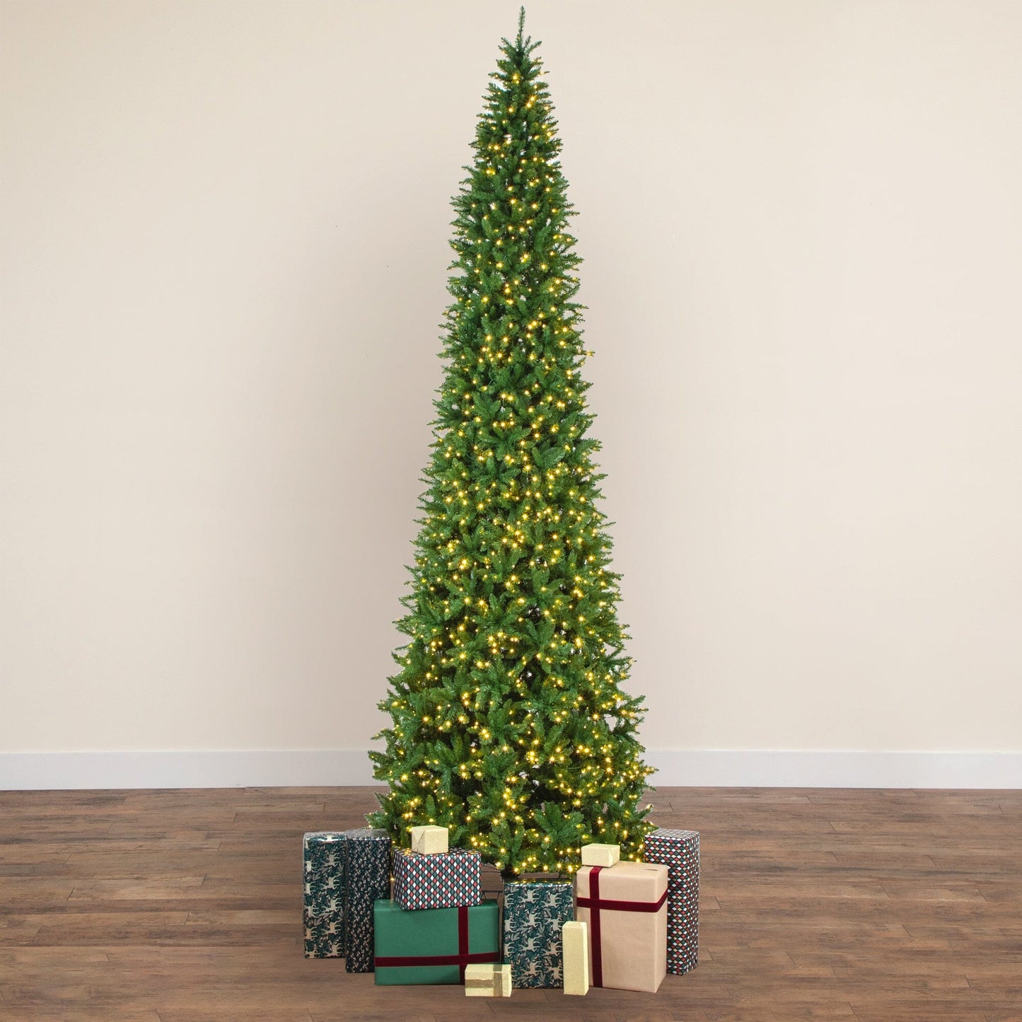 15ft Slim Green Mountain Pine Christmas Tree by Nearly Natural with 1900 warm white LEDs on Tampa Home & Garden Store