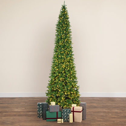 15ft Slim Green Mountain Pine Christmas Tree by Nearly Natural with 1900 warm white LEDs on Tampa Home & Garden Store