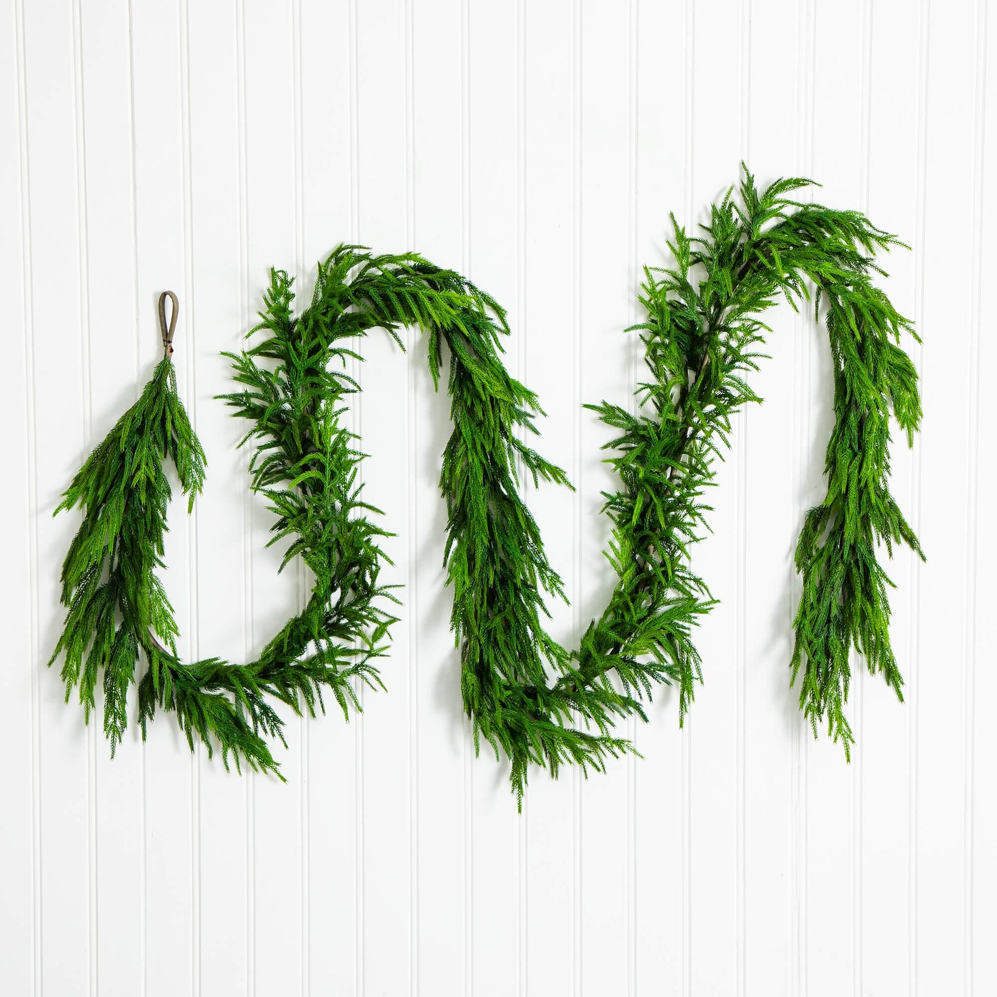 Nearly Natural 15' Norfolk Island Pine garland with natural look and green foliage on Tampa Home & Garden Store