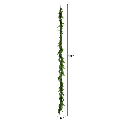Norfolk Island Pine Garland 15 ft artificial Real Touch with natural look by Nearly Natural on Tampa Home & Garden Store