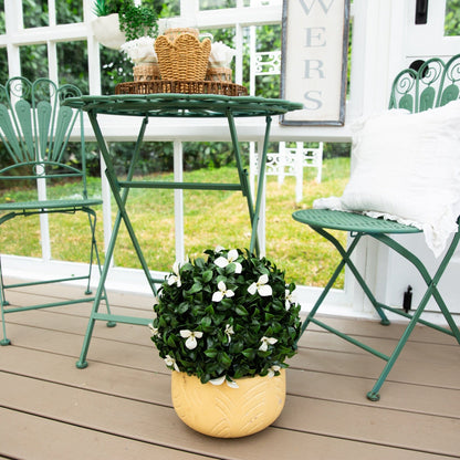Topiary plant Nearly Natural 15in UV resistant artificial boxwood gardenia in yellow pot on Tampa Home & Garden Store