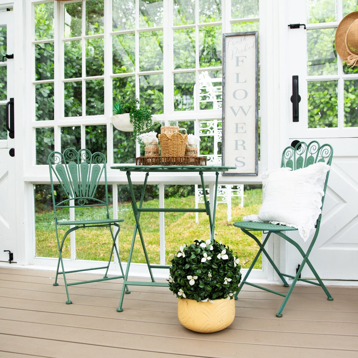 15in UV-resistant artificial boxwood and gardenia topiary plant by Nearly Natural in a pot on Tampa Home & Garden Store