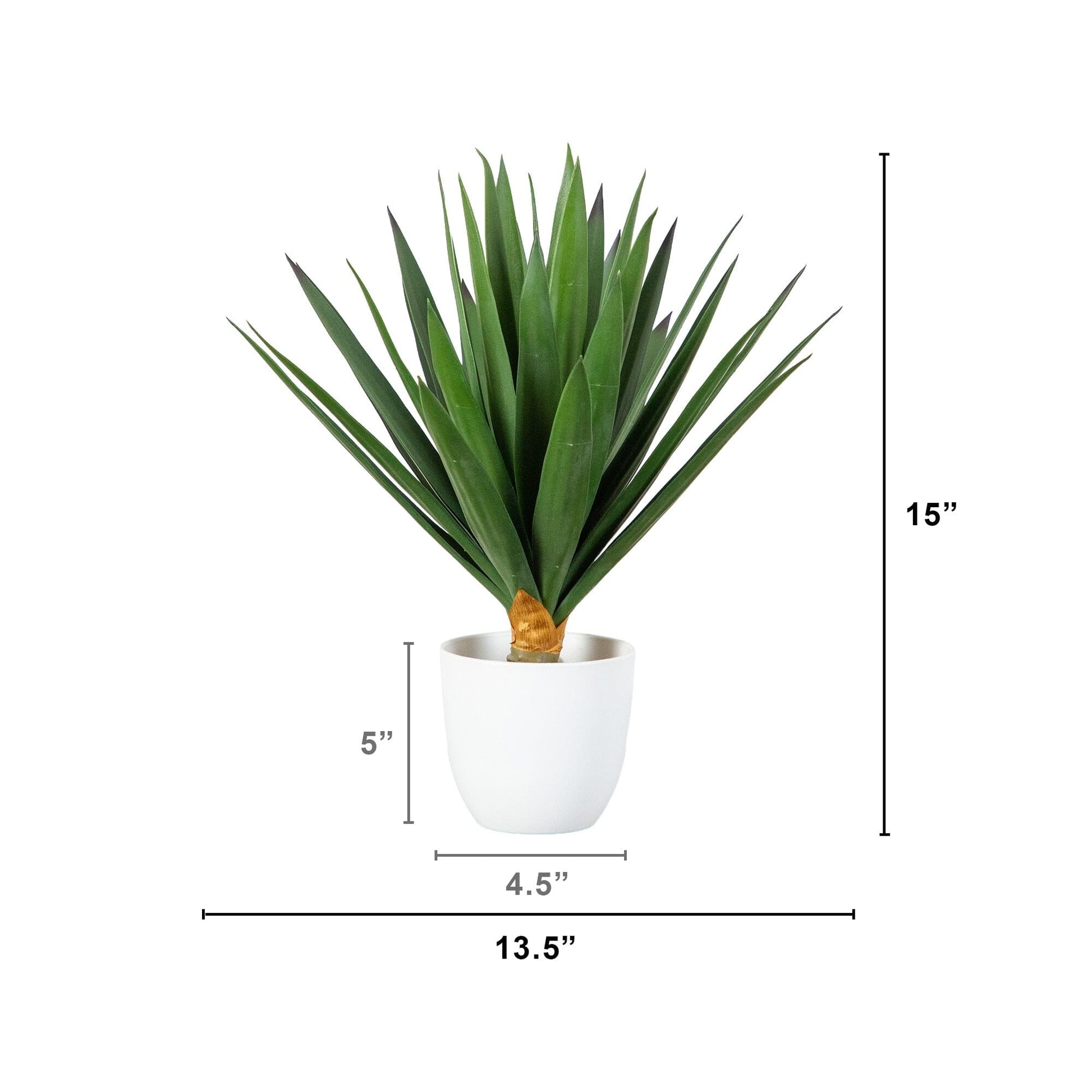 Artificial agave plant in white planter, 15-inch tall, indoor/outdoor, Nearly Natural on Tampa Home & Garden Store