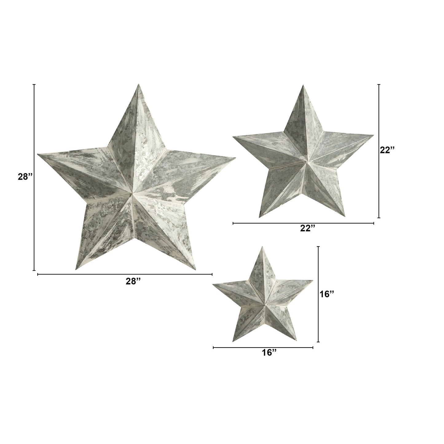 16”, 22” and 28” Farmhouse Stars Wall Decoration (Set of 3)