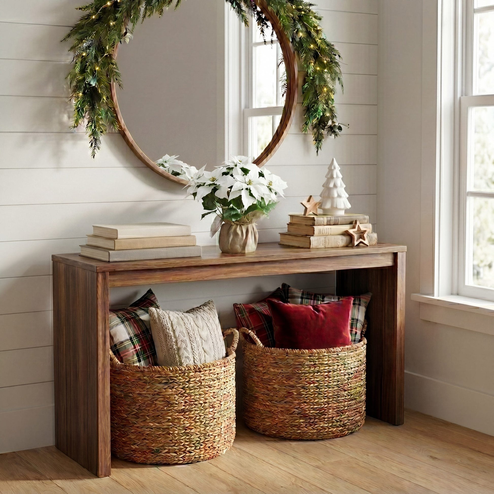 16in Artificial Poinsettia Arrangement Burlap Planter Nearly Natural, Artificial Flowering Plants on Tampa Home & Garden Store