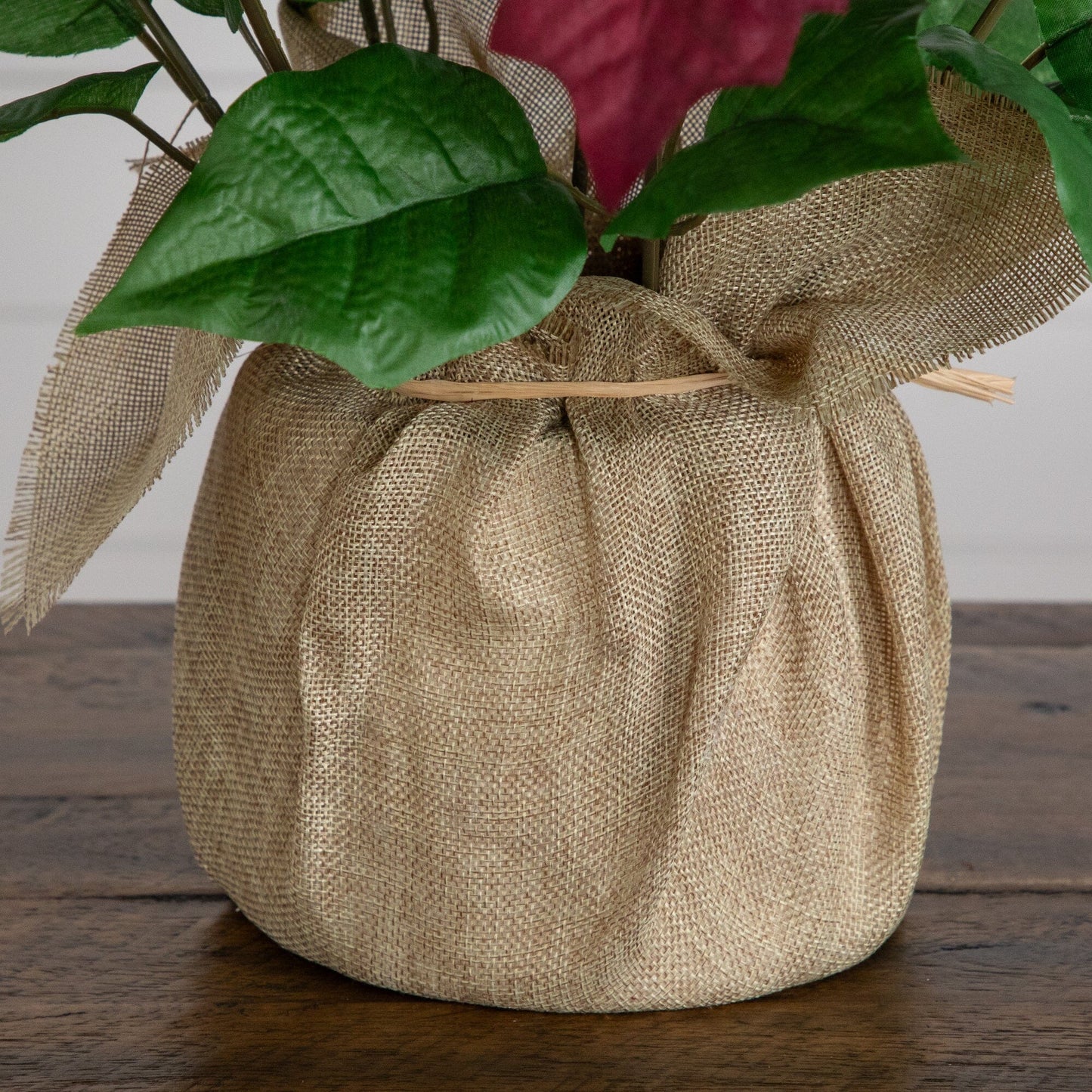 16in artificial poinsettia arrangement in burlap planter with red bloom, Nearly Natural on Tampa Home & Garden Store