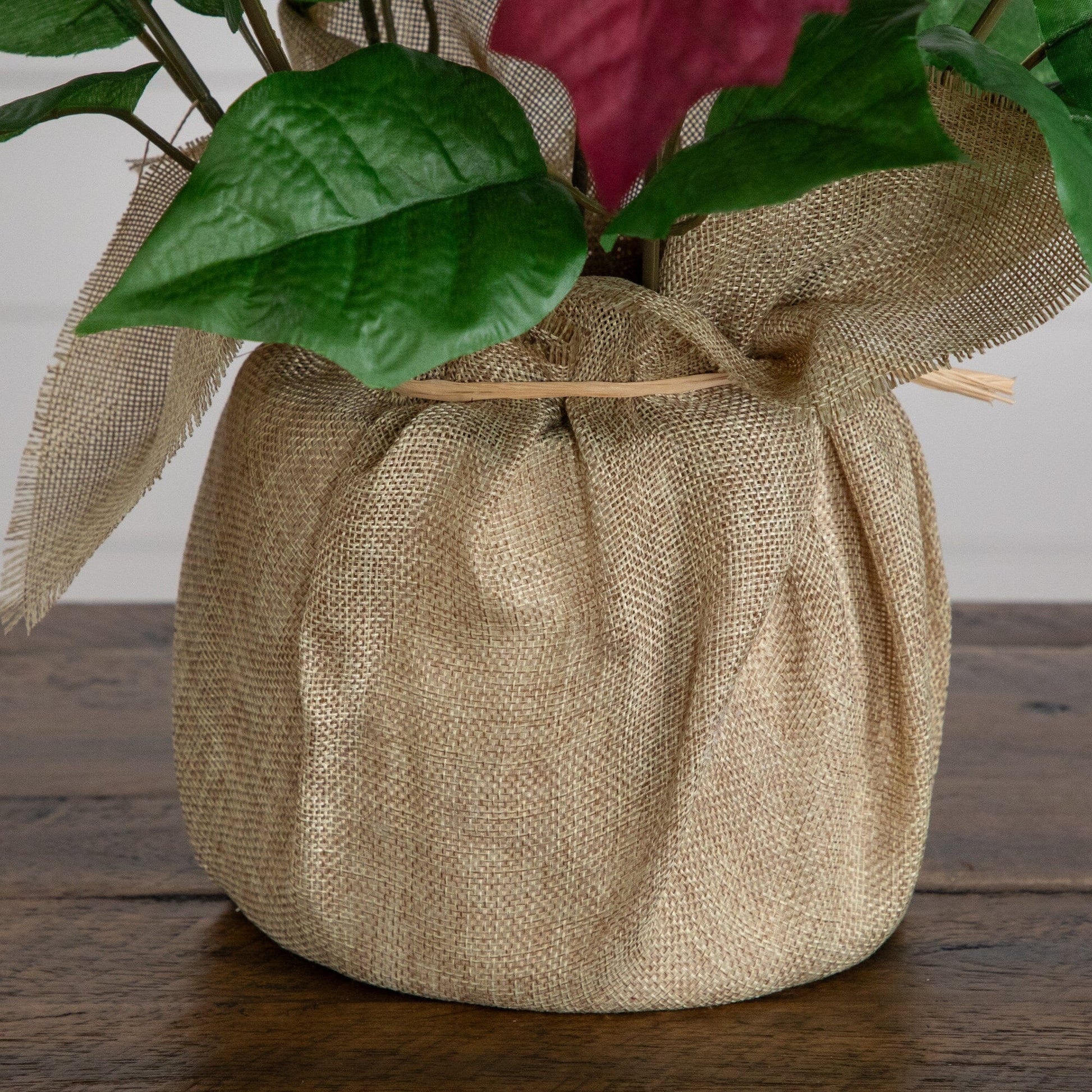 16in artificial poinsettia arrangement in burlap planter with red bloom, Nearly Natural on Tampa Home & Garden Store