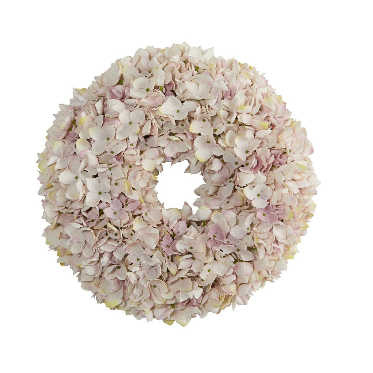 Couronne d'hortensias artificiels de 40 cm, nuances roses et blanches