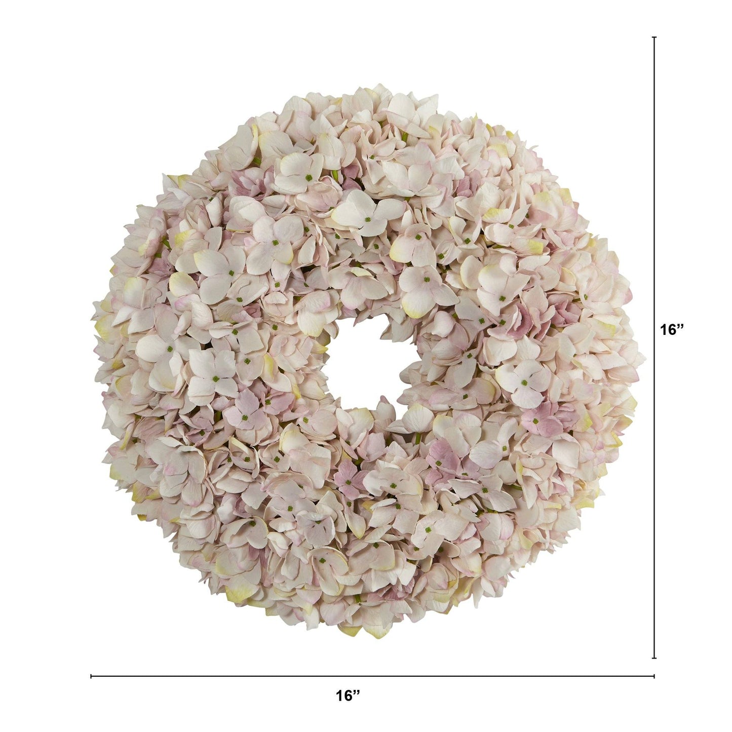 Couronne d'hortensias artificiels de 40 cm, nuances roses et blanches