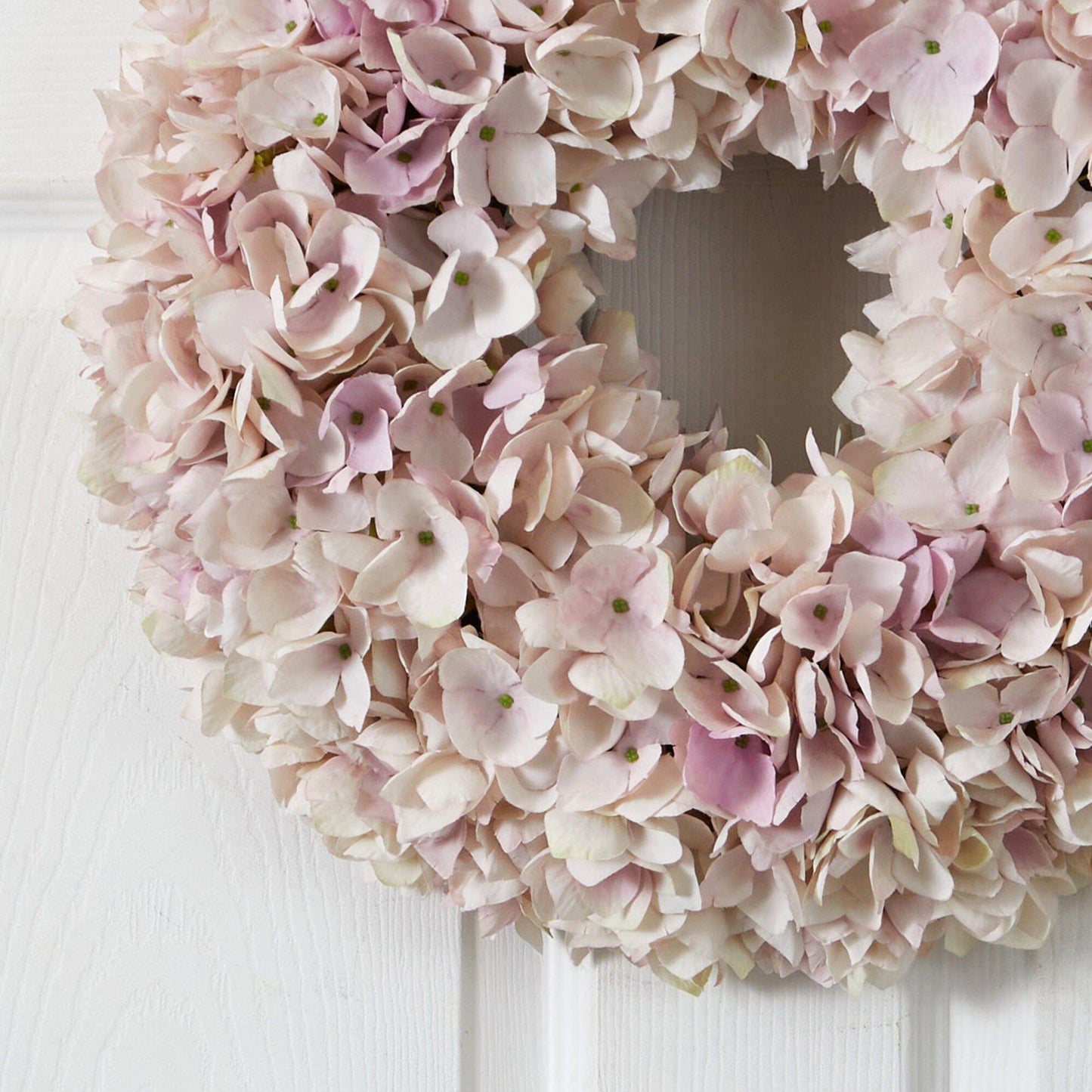Couronne d'hortensias artificiels de 40 cm, nuances roses et blanches