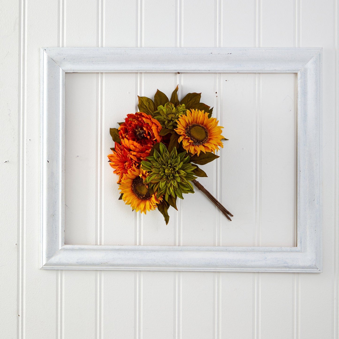 Ramo de flores artificiales de peonía, dalia y girasol de 40 cm (juego de 2)