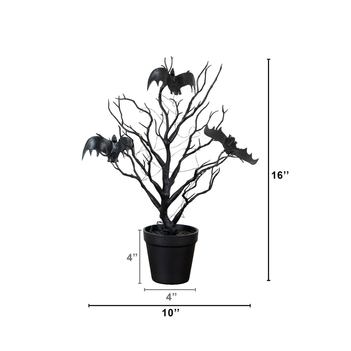 Tree Nearly Natural 16in black spooky twig with bats, 20 orange & purple LED lights in pot on Tampa Home & Garden Store