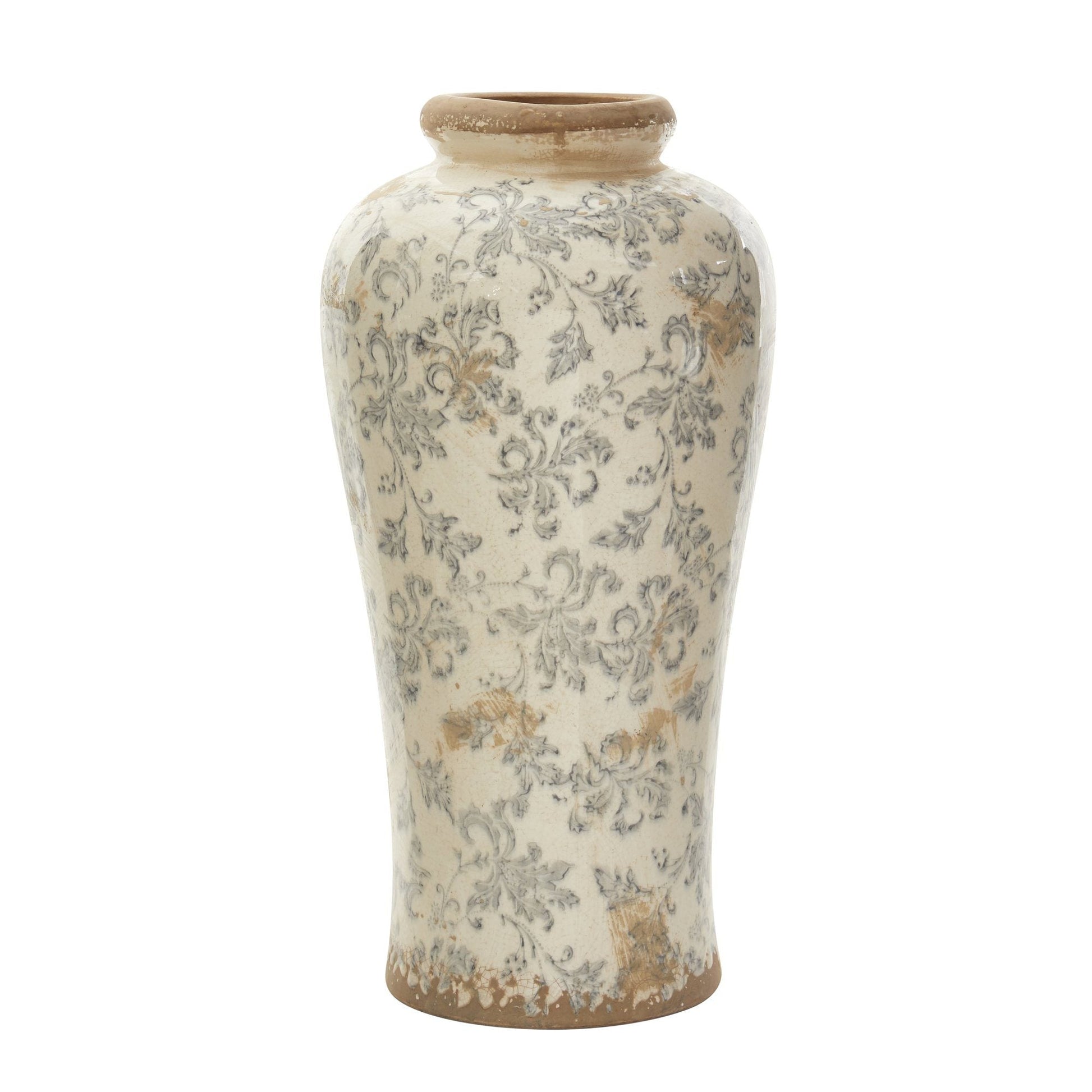Neutral Color Tuscan Ceramic Flowered Vase 16 inch Tall - shop. soil911.com