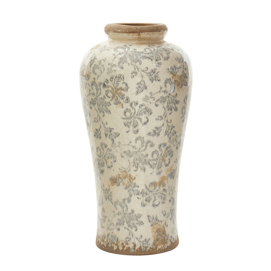 Neutral Color Tuscan Ceramic Flowered Vase 16 inch Tall - shop. soil911.com